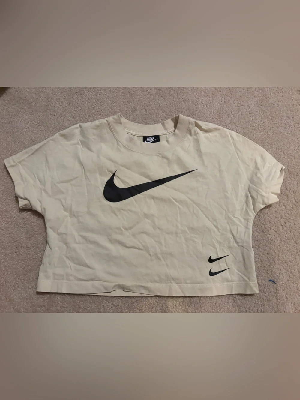 Nike Cream Crop Top with Black Swoosh - Picture 1 of 2